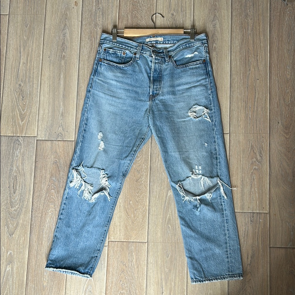 Levi's High Rise Blue Jeans with Distressed Details